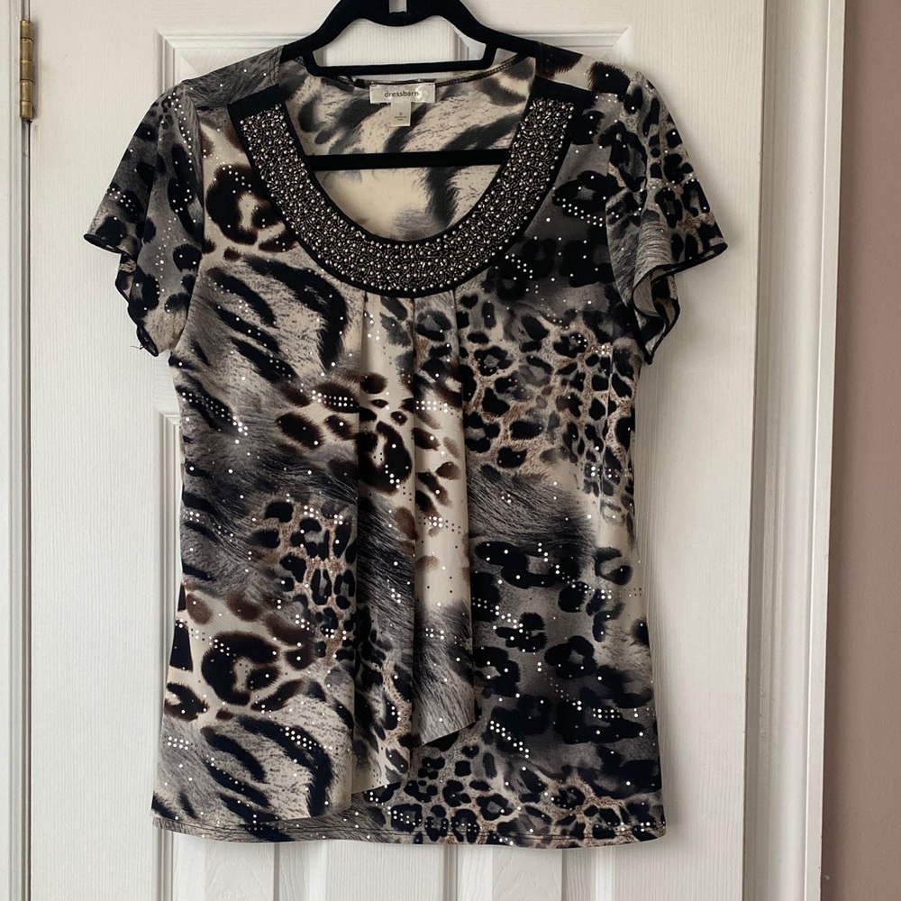Dressbarn Black and Brown Animal Print Blouse